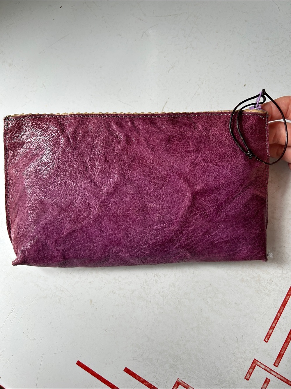 B.may Purple Leather Zip Pouch